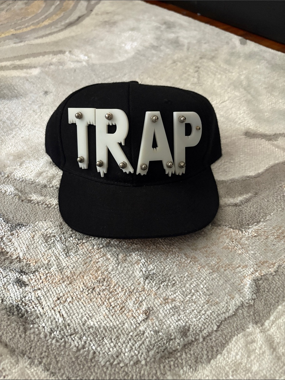 Black 'TRAP' Studded Snapback Hat - Men's Fashion Cap